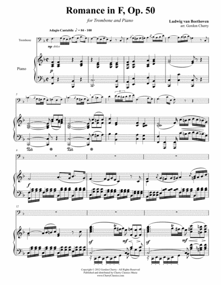 Romance No. 2 in F, Op. 50 for Trombone & Piano (arr. Cherry, Gordon)