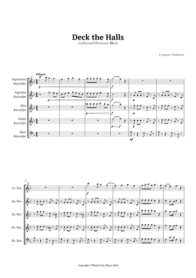 Deck the Halls by Oliphant for Recorder Quintet (arr. Ander)