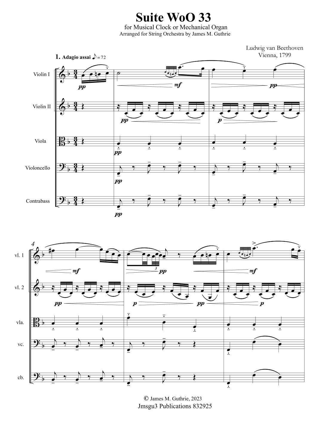 Beethoven: Suite WoO 33 for String Orchestra (arr. James M. Guthrie, ASCAP)