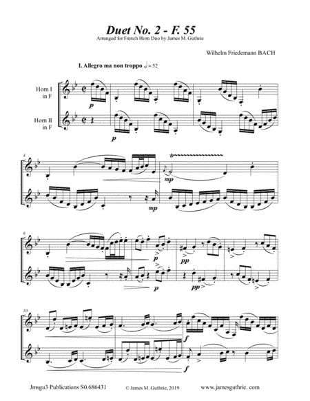 WF Bach: Duet No. 2 for French Horn Duo (arr. James M. Guthrie, ASCAP)