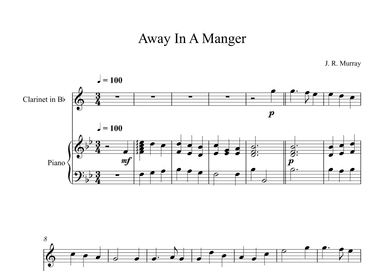 Away In A Manger, James Ramsey Murray (Clarinet + Piano) (arr. Digital Book Music)
