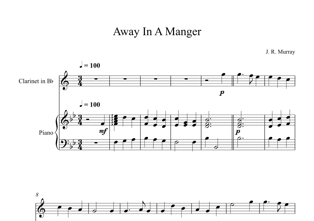 Away In A Manger, James Ramsey Murray (Clarinet + Piano) (arr. Digital Book Music)