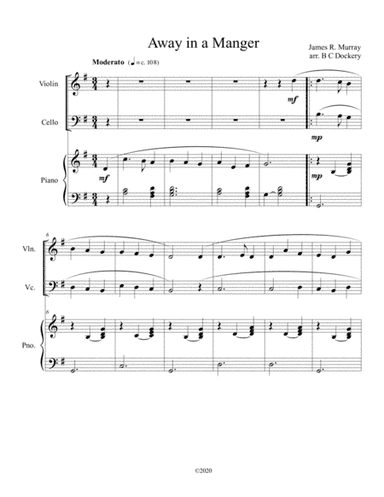 Away in a Manger (violin and cello duet) with optional piano accompaniment (arr. B C Dockery)