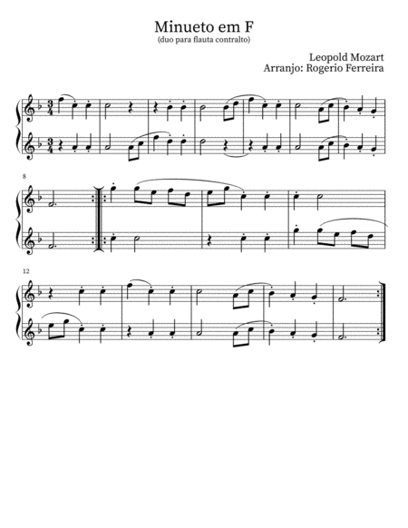 Minuet in F, by Leopold Mozart - alto recorder duet (arr. Rogerio Ferreira)