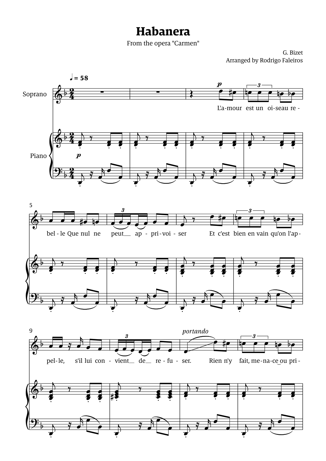 Habanera (for soprano - D minor/major) (arr. Rodrigo Faleiros)