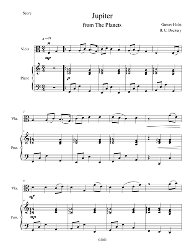 Jupiter (from The Planets) for Viola Solo with Piano Accompaniment (arr. B. C. Dockery)