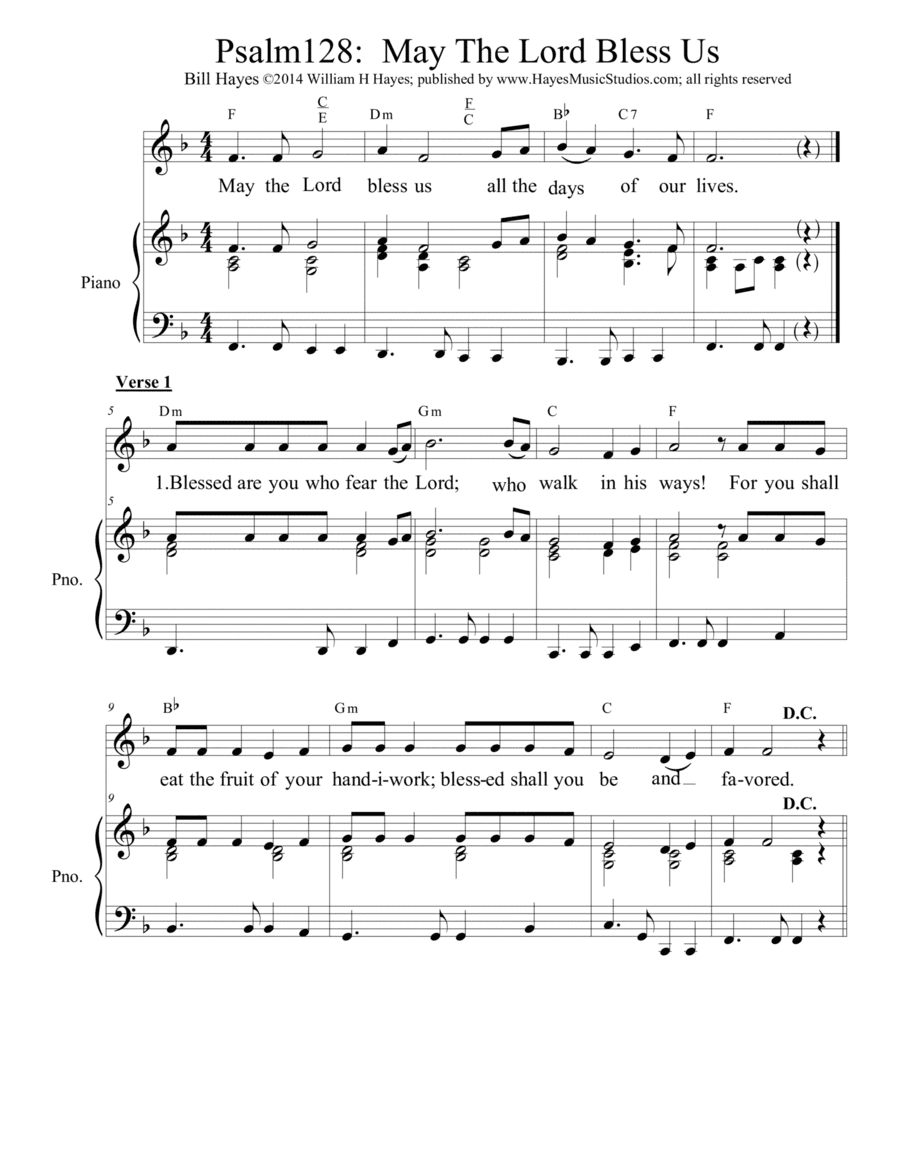 Psalm 128:  May The Lord Bless Us (piano/vocal)