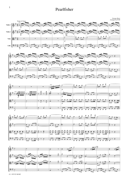 Tango  Pearlfisher, for string quartet, TA003 (arr. FCMUSIC)