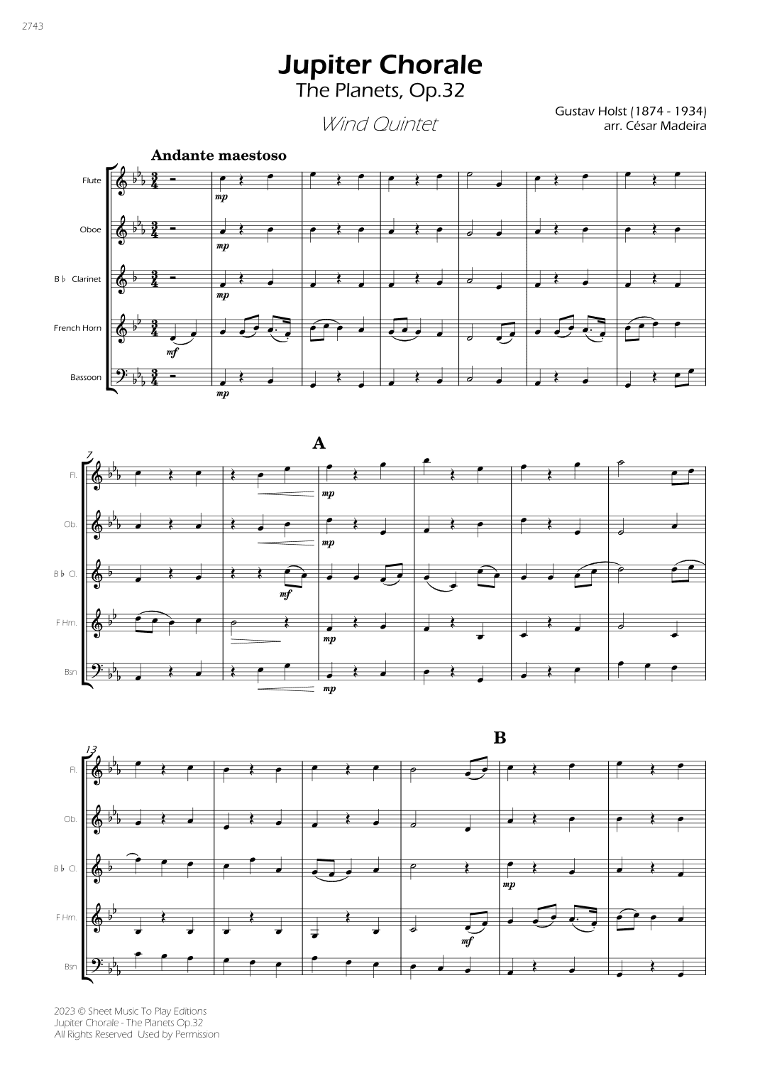 Jupiter Chorale from The Planets - Wind Quintet (Full Score) - Score Only (arr. César Madeira)