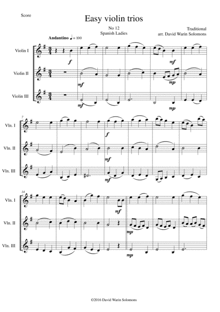 Spanish Ladies for violin trio (arr. David Warin Solomons)