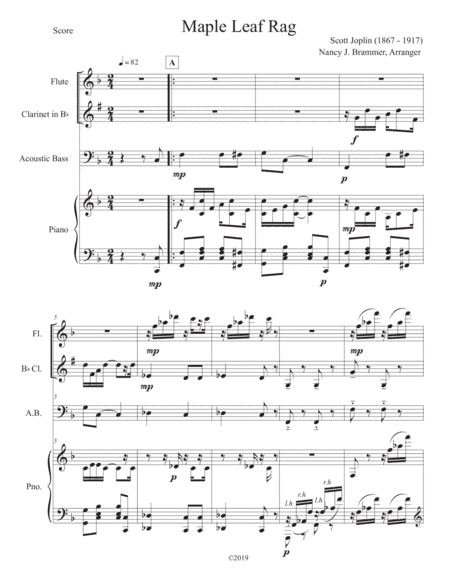 Maple Leaf Rag for Woodwind Duo with Piano and Bass (arr. Nancy J. Brammer)