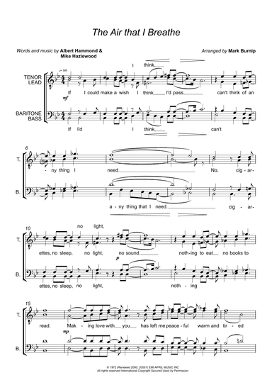 The Air That I Breathe (arr. Mark Burnip)