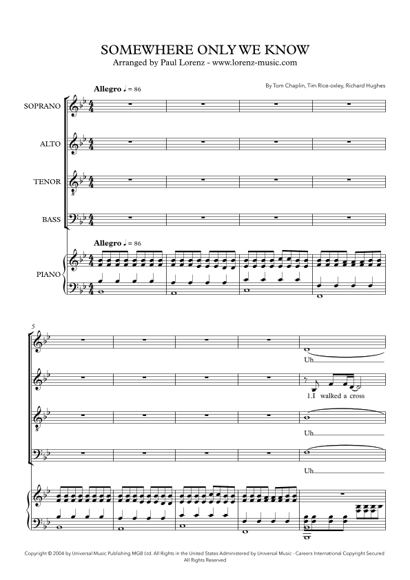 Somewhere Only We Know (arr. Paul Lorenz)