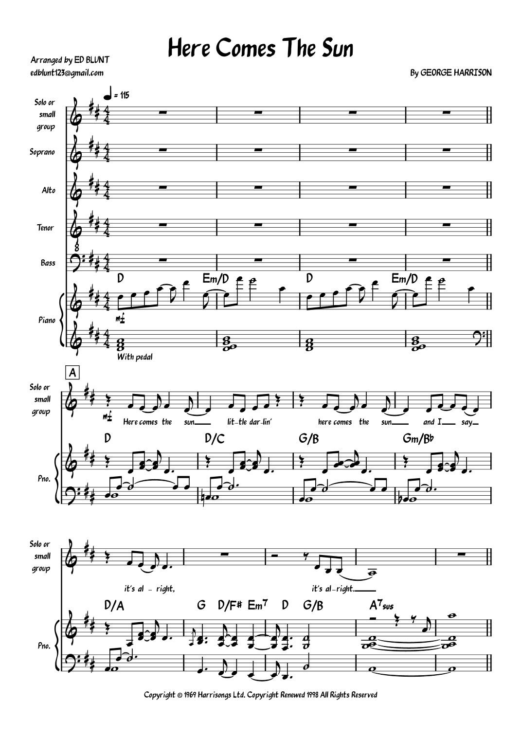 Here Comes The Sun (arr. Ed Blunt)