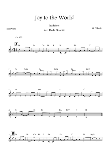 Joy to the World (Bb major - leadsheet - no lyrics) (arr. Duda Oriontte)