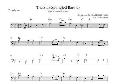 The Star Spangled Banner (USA National Anthem) for Trombone Solo with Chords (Bb Major) (arr. Fabio Britto)