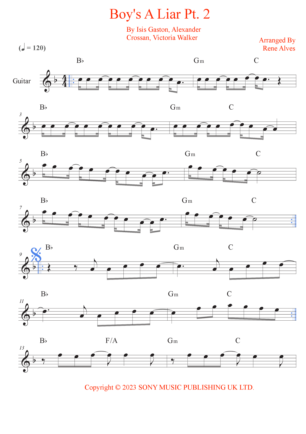 Boy's A Liar Pt. 2 (arr. Rene Alves)