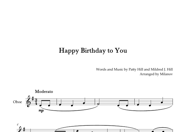Happy Birthday to You | Oboe |  G Major (arr. Milanov)