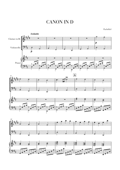Canon in D for Clarinet in Bb, Cello and Piano (arr. Cadenza Editions)