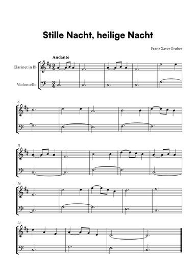 Stille Nacht, heilige Nacht (for Clarinet and Cello) (arr. Cadenza Editions)