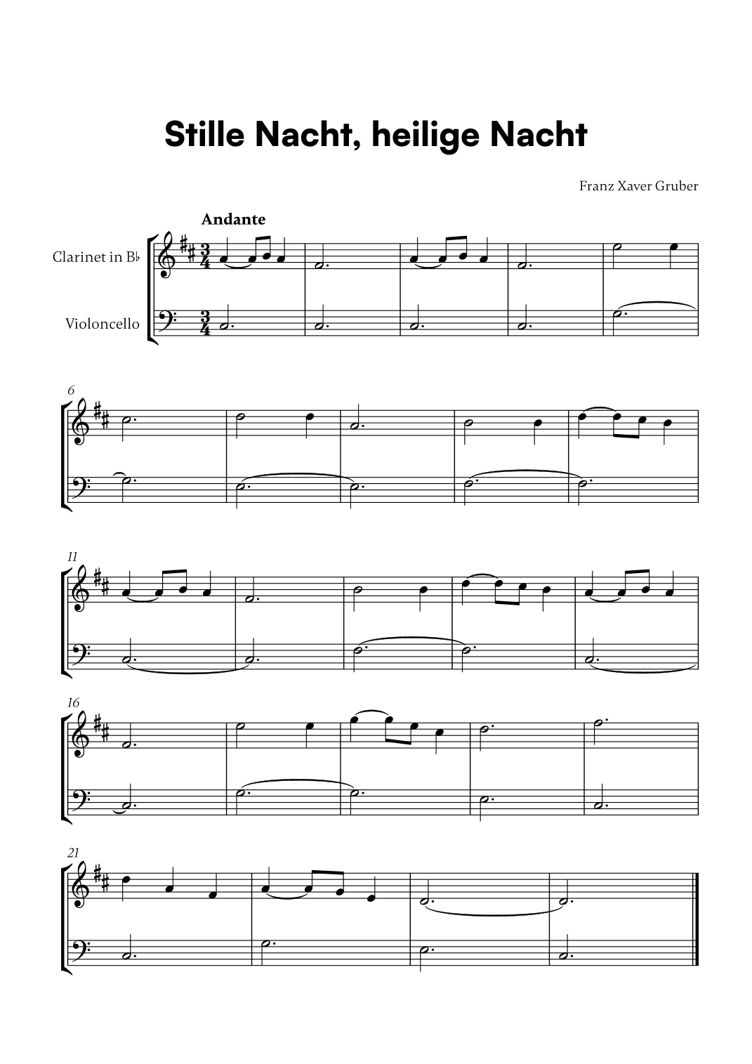 Stille Nacht, heilige Nacht (for Clarinet and Cello) (arr. Cadenza Editions)