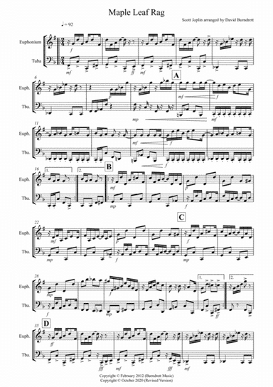 Maple Leaf Rag for Euphonium and Tuba Duet (arr. David Burndrett)