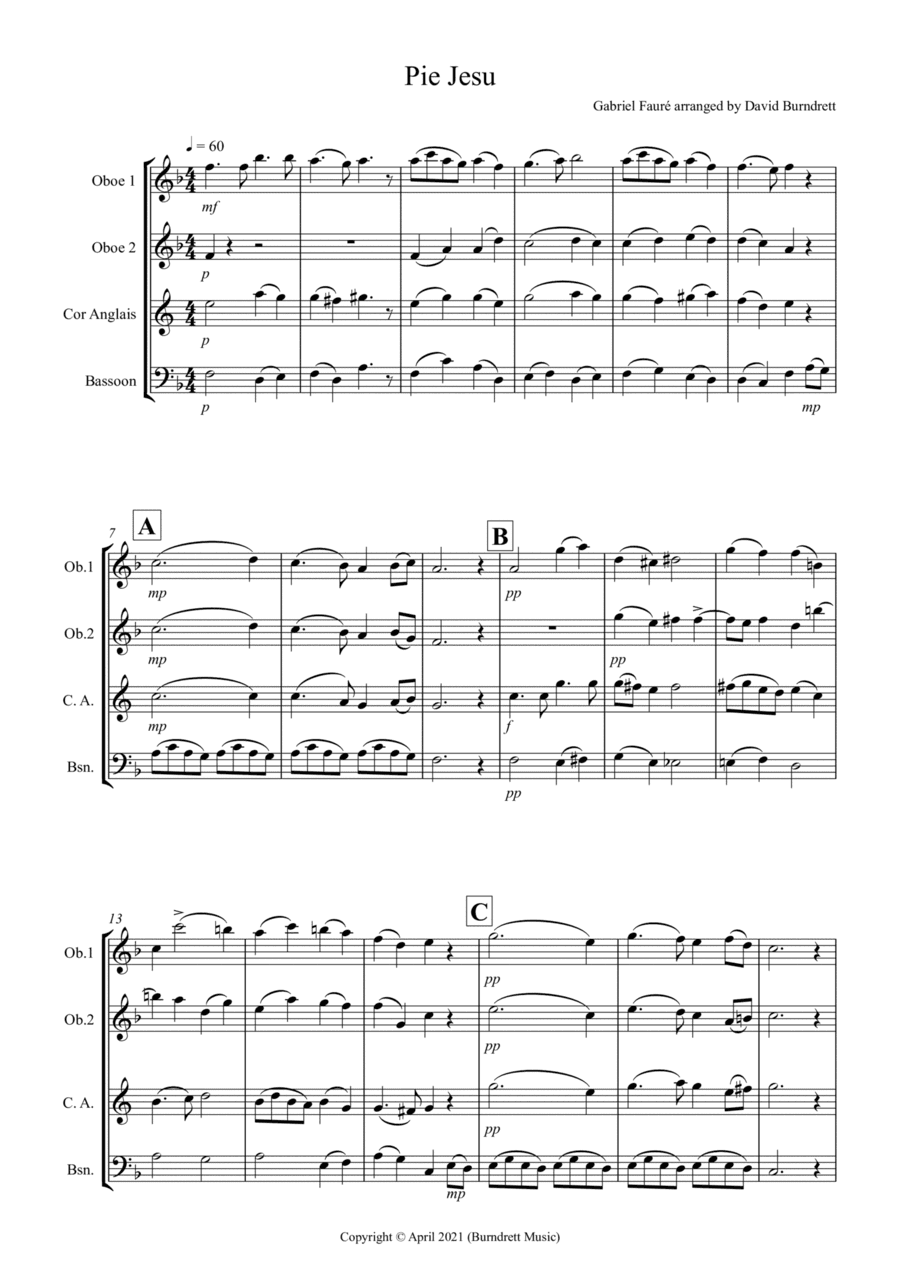 Pie Jesu (from Requiem) for Double Reed Quartet (arr. David Burndrett)