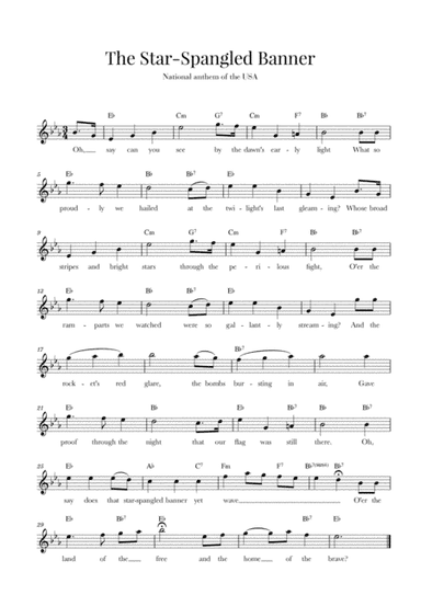 The Star Spangled Banner (National Anthem of the USA) - with lyrics - Original Version (Eb Major) (arr. Cadenza Editions)