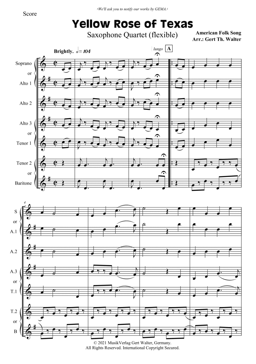 Yellow Rose of Texas (arr. Gert Th. Walter)