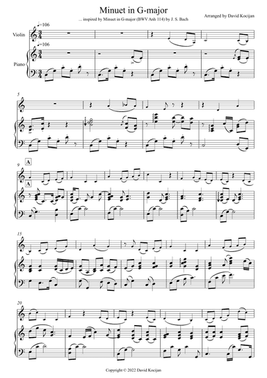 Minuet in G-major - EASY (violin & piano) (arr. David Kocijan)
