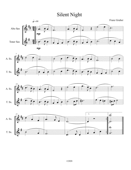 Silent Night (alto and tenor sax duet) (arr. B C Dockery)