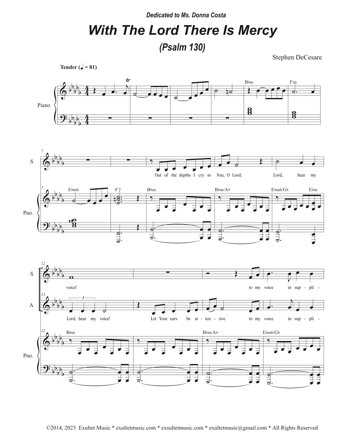 With The Lord There Is Mercy (Psalm 130) (2-part choir - (SA)
