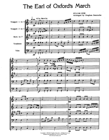 Earl of Oxford's March for Brass Quintet (arr. Denroche, Stephen)