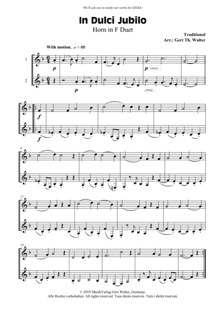 In Dulci Jubilo (arr. Gert Th. Walter)