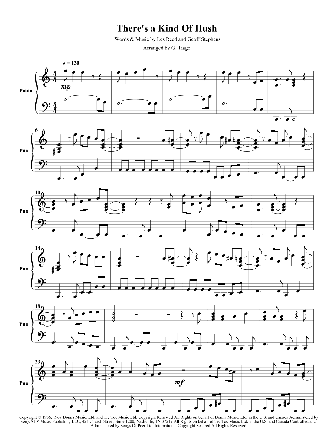 There's A Kind Of Hush (all Over The World) (arr. G. Tiago)