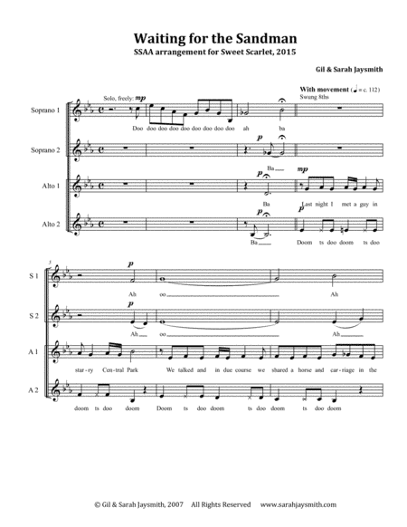 Waiting for the Sandman (SSAA, a cappella) - original jazz song by Sarah and Gil Jaysmith
