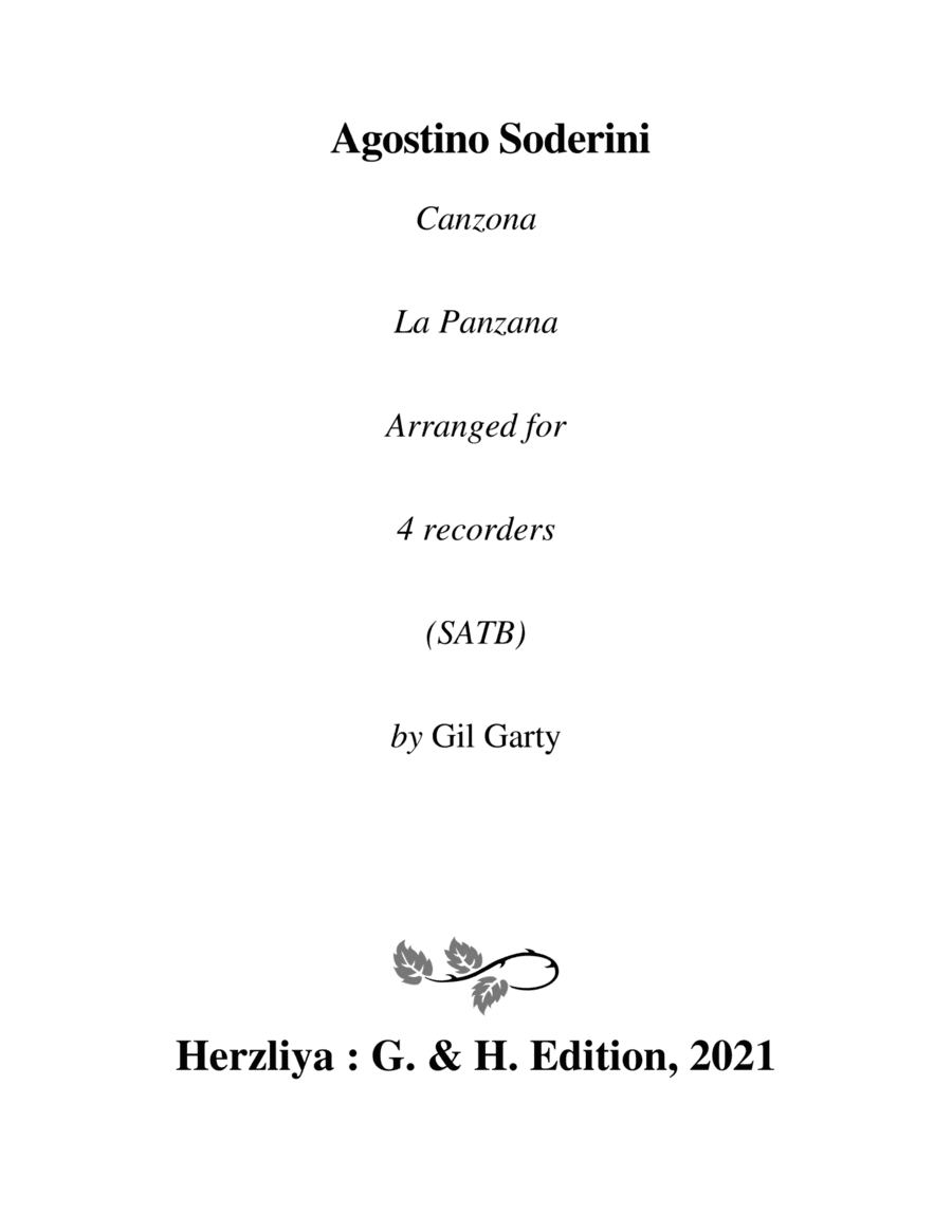 Canzona no.3 "La Panzana" (Arrangement for 4 recorders) (arr. Gil Garty)