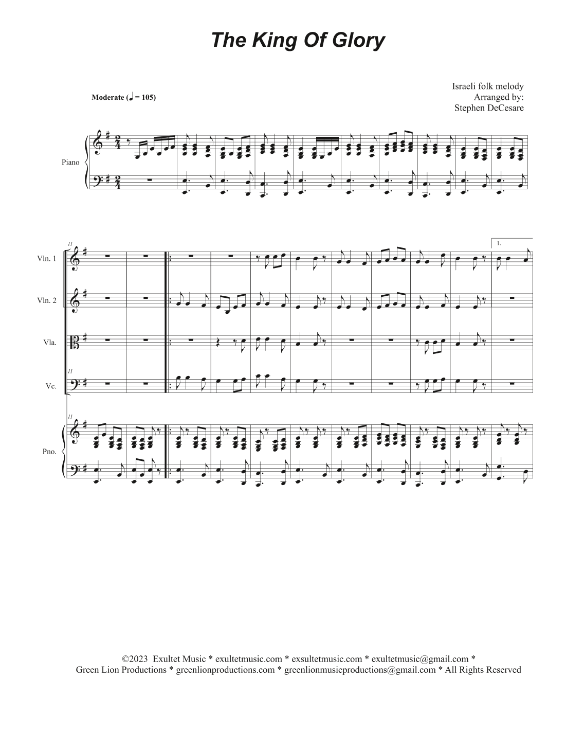 The King Of Glory (String Quartet and Piano) (arr. Stephen DeCesare)