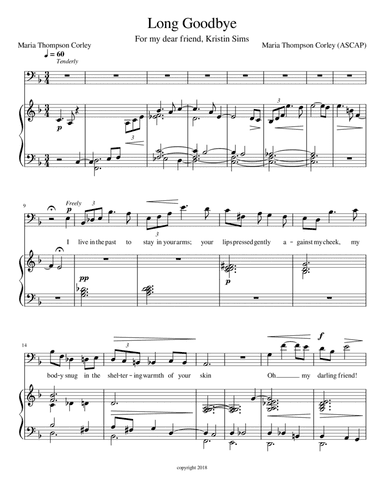 Long Goodbye from "Grasping Water," baritone key