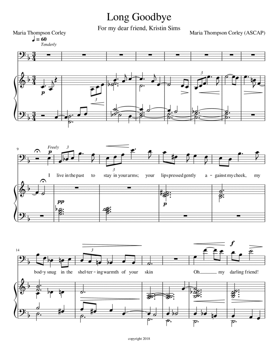 Long Goodbye from "Grasping Water," baritone key