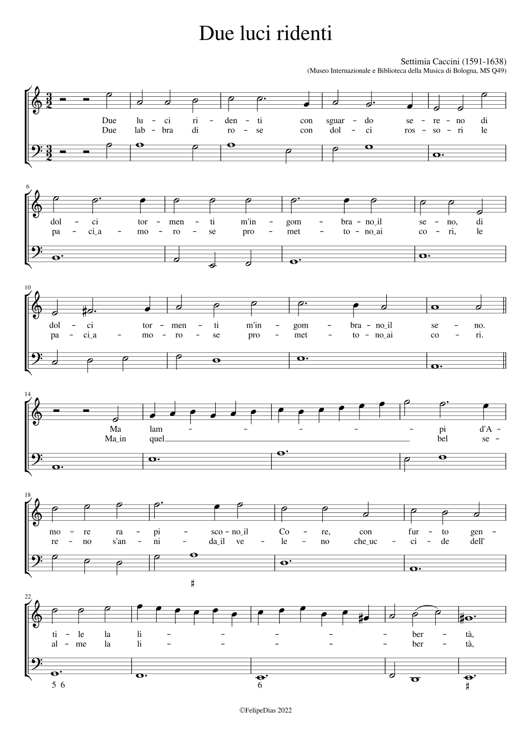 Due luci ridenti (arr. Early Music Scores)