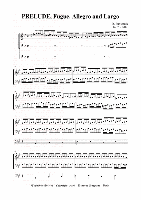 BUXTEHUDE - PRELUDE, Fugue, Allegro and Largo - BuxWV 149 - For Organ 3 staff (arr. Marcello Meneguzzo)