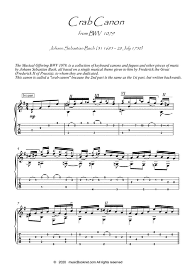 Bach for Guitar Crab Canon BWV 1079 guitar solo (arr. PianoSheetNow)
