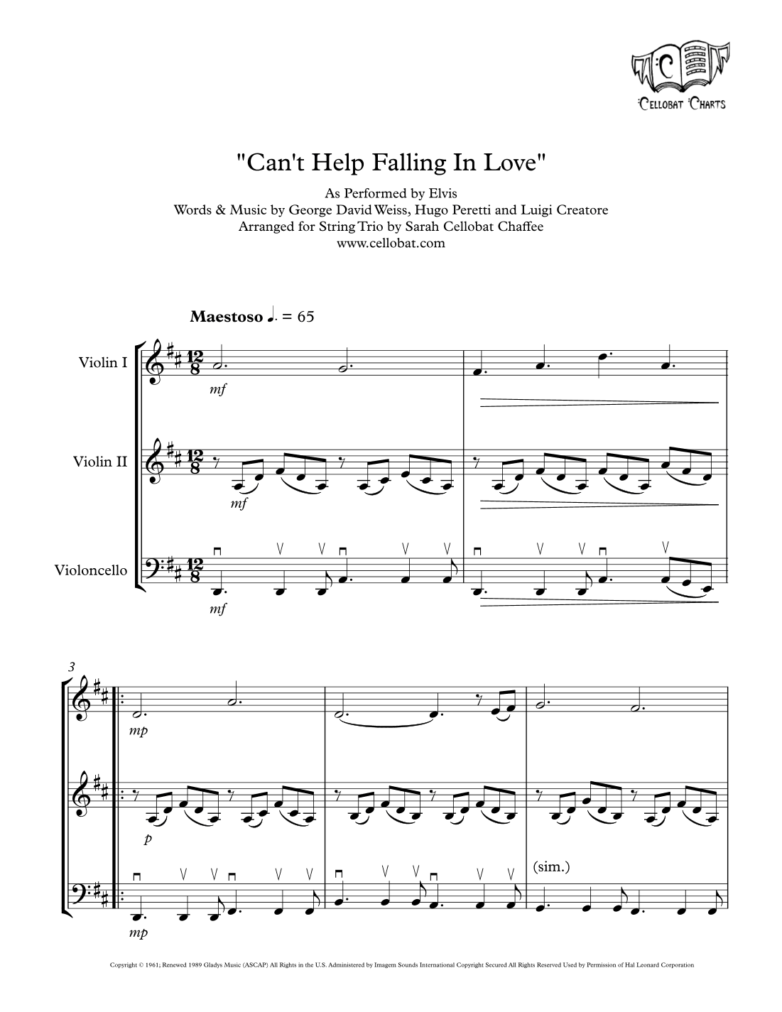 Can't Help Falling In Love (arr. Sarah Cellobat Chaffee)