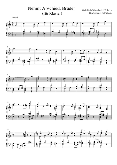 Nehmt Abschied, Brüder (für Klavier) (arr. Jo Fulham)