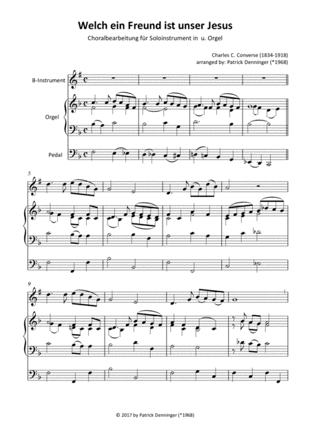 What a friend we have in Jesus - Welch ein Freund ist unser Jesus for Bb-Instrument and organ (arr. Patrick Denninger (*1968))