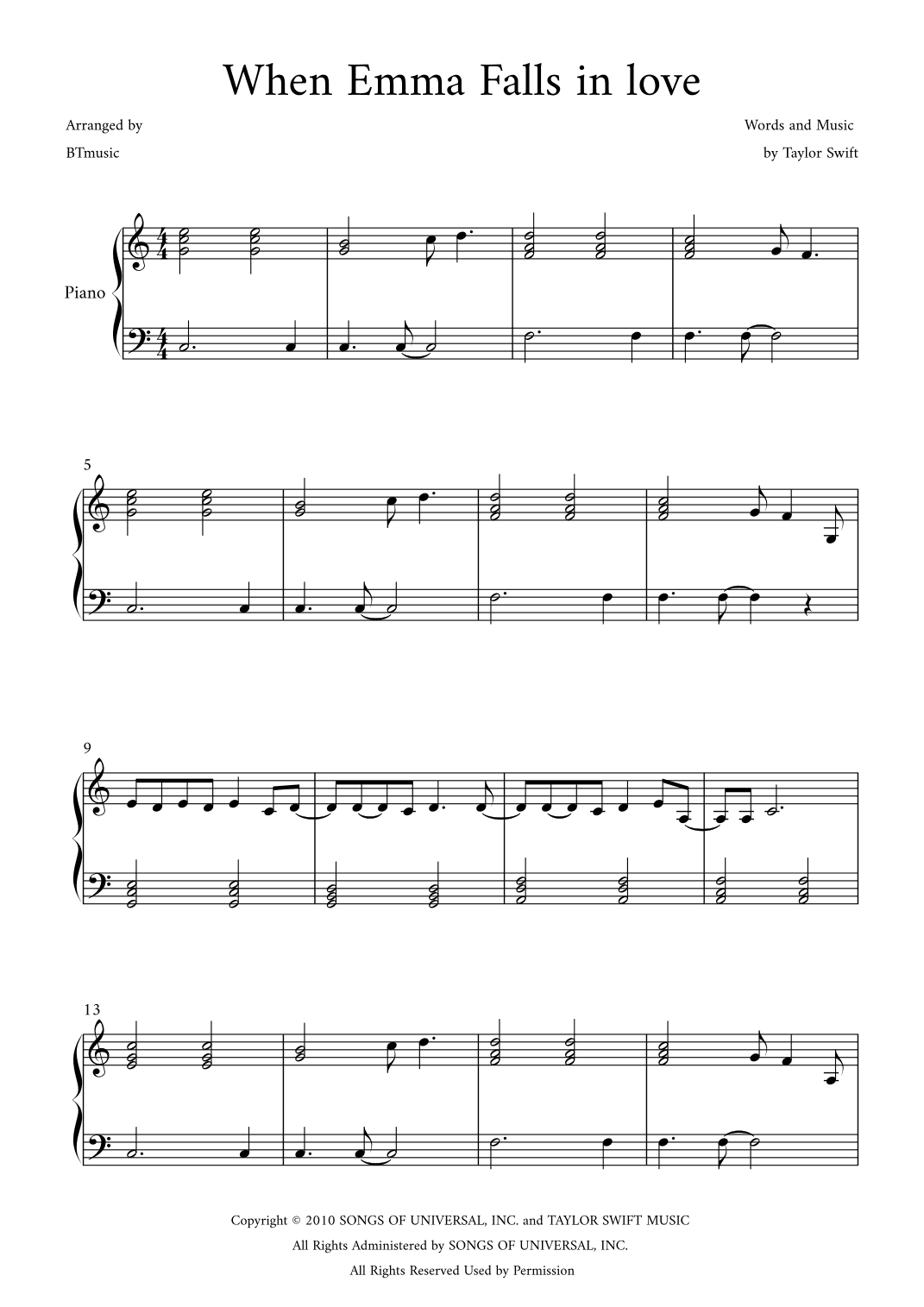 When Emma Falls In Love (arr. BTmusic)