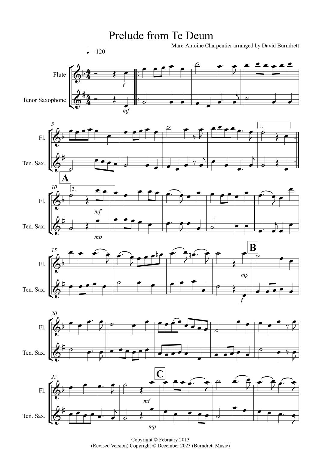 Prelude from Te Deum for Flute and Tenor Saxophone Duet (arr. David Burndrett)
