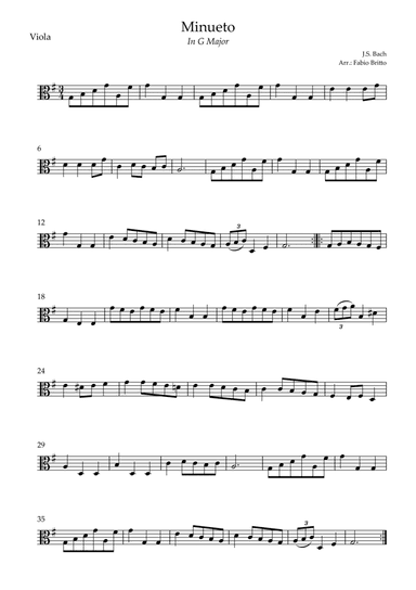 Minueto in G Major ( J.S. Bach) for Viola Solo (arr. Fabio Britto)