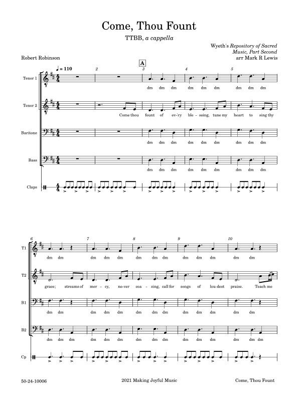 Come, Thou Fount - TTBB Ensemble (arr. Mark R Lewis)